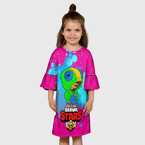Детское платье Brawl Stars Leon брызги / 3D-принт – фото 3