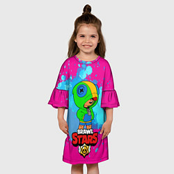 Платье клеш для девочки Brawl Stars Leon брызги, цвет: 3D-принт — фото 2