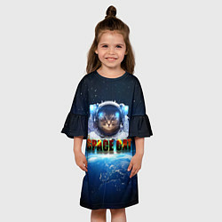 Платье клеш для девочки Космический кот, цвет: 3D-принт — фото 2