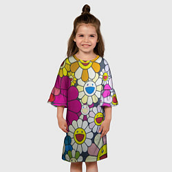 Платье клеш для девочки Цветы Ромашки, цвет: 3D-принт — фото 2