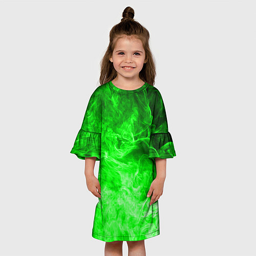Детское платье ОГОНЬ GREEN NEON / 3D-принт – фото 3