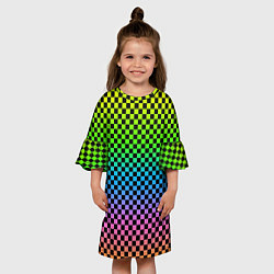 Платье клеш для девочки РАДУЖНАЯ ШАХМАТКА, цвет: 3D-принт — фото 2