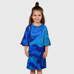 Платье клеш для девочки Абстракция синяя с голубым, цвет: 3D-принт — фото 2