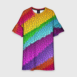 Платье клеш для девочки Яркая мозаика радуга диагональ, цвет: 3D-принт
