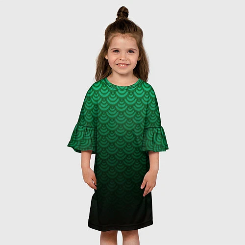 Детское платье Узор зеленая чешуя дракон / 3D-принт – фото 3