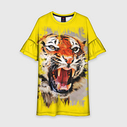 Платье клеш для девочки Оскал тигра, цвет: 3D-принт