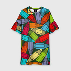 Платье клеш для девочки Детские цветные карандаши арт, цвет: 3D-принт