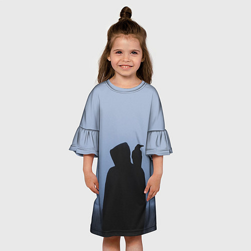 Детское платье Силуэт ворон капюшон ночь / 3D-принт – фото 3
