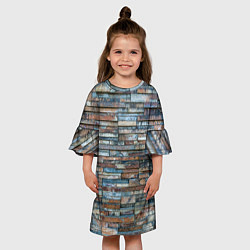 Платье клеш для девочки СТЕНА КИРПИЧ, цвет: 3D-принт — фото 2