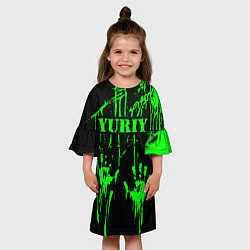 Платье клеш для девочки Юрий следы рук в зеленой краске, цвет: 3D-принт — фото 2