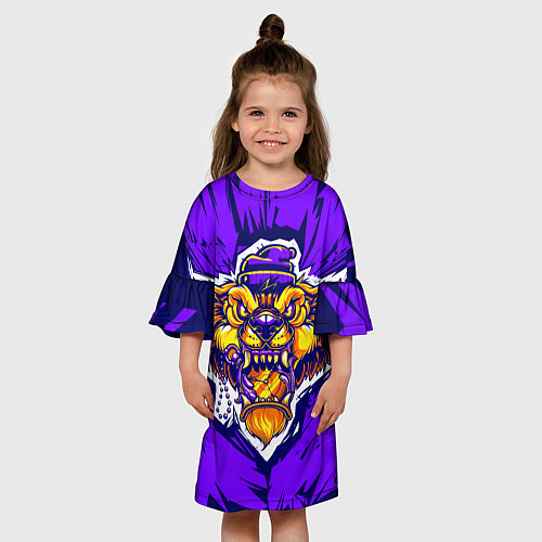 Детское платье Граффити Лев фиолетовый / 3D-принт – фото 3