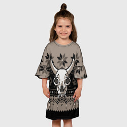 Платье клеш для девочки Свитер с черепом быка, цвет: 3D-принт — фото 2
