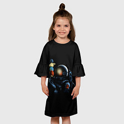 Платье клеш для девочки Астронавт мороженкой, цвет: 3D-принт — фото 2