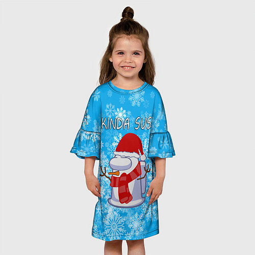 Детское платье AMONG US СНЕГОВИК / 3D-принт – фото 3