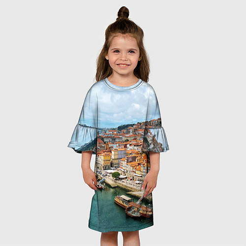 Детское платье Порту, оранжевые крыши, лодки / 3D-принт – фото 3