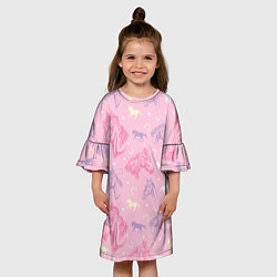 Платье клеш для девочки Лошади на розовом фоне, цвет: 3D-принт — фото 2