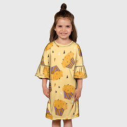 Платье клеш для девочки Капкейки на желтом фоне, цвет: 3D-принт — фото 2