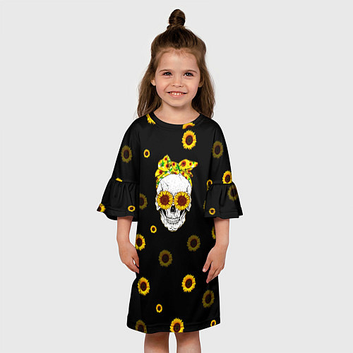Детское платье Череп и подсолнухи / 3D-принт – фото 3