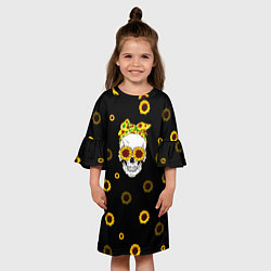 Платье клеш для девочки Череп и подсолнухи, цвет: 3D-принт — фото 2