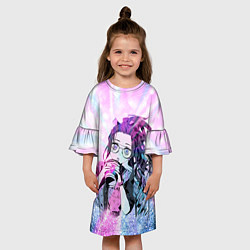 Платье клеш для девочки Незуко Камадо, цвет: 3D-принт — фото 2