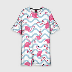 Платье клеш для девочки Фламинго Волны, цвет: 3D-принт