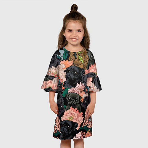 Детское платье Мопсы и Цветы / 3D-принт – фото 3