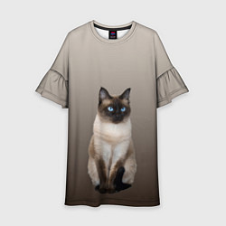 Платье клеш для девочки Сиамский кот голубые глаза, цвет: 3D-принт