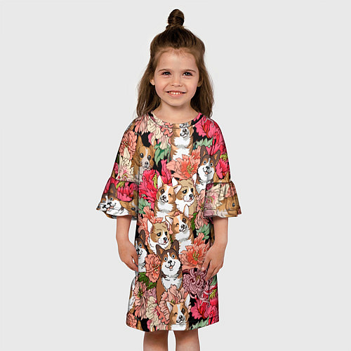 Детское платье Корги & Цветы / 3D-принт – фото 3