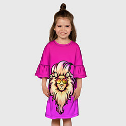 Платье клеш для девочки Модный лев в очках, цвет: 3D-принт — фото 2