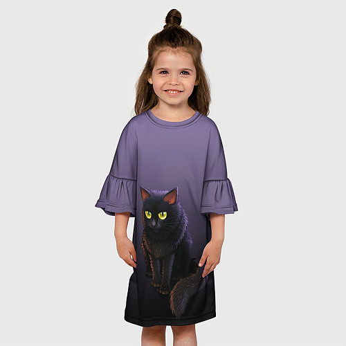 Детское платье Черный кот на фиолетовом / 3D-принт – фото 3
