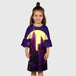 Платье клеш для девочки Неоновый город, цвет: 3D-принт — фото 2