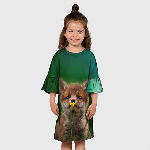 Детское платье Лисенок нюхает цветок / 3D-принт – фото 3