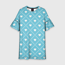 Платье клеш для девочки Белые сердечки на голубом фоне, цвет: 3D-принт