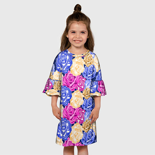 Детское платье Неоновые бутоны роз / 3D-принт – фото 3