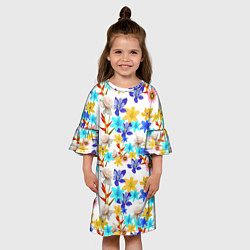 Платье клеш для девочки Узор из весенних цветов, цвет: 3D-принт — фото 2