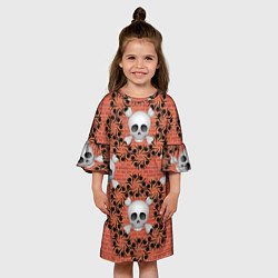 Платье клеш для девочки Кирпичные черепа, цвет: 3D-принт — фото 2