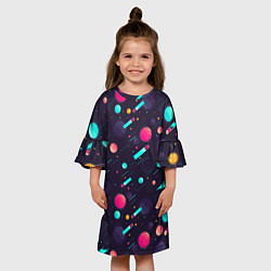 Платье клеш для девочки Космические движения комет, цвет: 3D-принт — фото 2