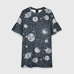 Платье клеш для девочки Звезды, планеты и созвездия, цвет: 3D-принт