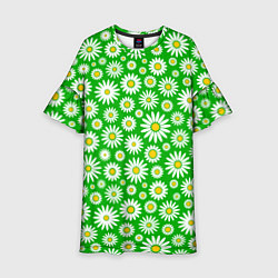 Платье клеш для девочки Ромашки на зелёном фоне, цвет: 3D-принт