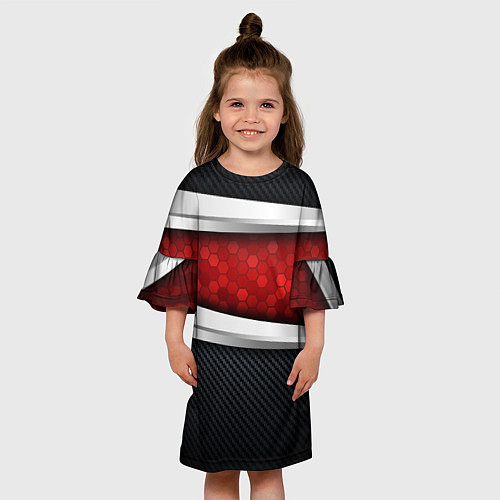 Детское платье 3D Красные соты металлические / 3D-принт – фото 3