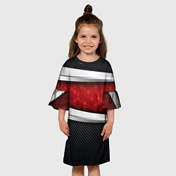 Платье клеш для девочки 3D Красные соты металлические, цвет: 3D-принт — фото 2