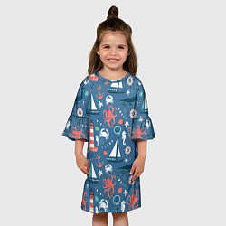 Платье клеш для девочки Морские жители, цвет: 3D-принт — фото 2