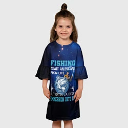 Платье клеш для девочки FISHING PLANET Рыбалка, цвет: 3D-принт — фото 2