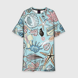 Платье клеш для девочки Морские обитатели, цвет: 3D-принт
