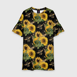 Платье клеш для девочки Fashion Sunflowers and bees, цвет: 3D-принт