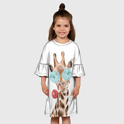 Платье клеш для девочки Жираф в очках, цвет: 3D-принт — фото 2