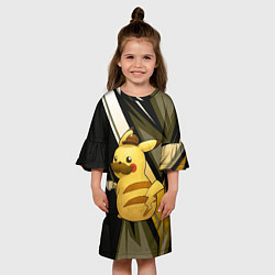 Платье клеш для девочки Пикачу детектив, цвет: 3D-принт — фото 2