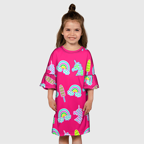 Детское платье Pop it радуга и единорог / 3D-принт – фото 3