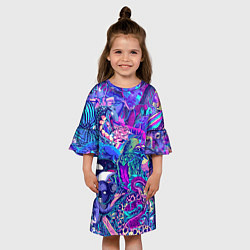 Платье клеш для девочки Неоновые Звери, цвет: 3D-принт — фото 2