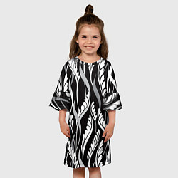 Платье клеш для девочки Листья в черно-Белом Цвете, цвет: 3D-принт — фото 2